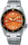 Seiko 5 Sports Automatik-Armbanduhr mit orangefarbenem Zifferblatt, Edelstahlarmband