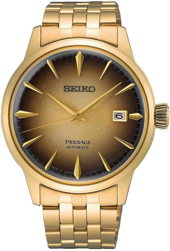 Bracelet de montre pour homme en acier inoxydable doré avec cadran rond doré, date à 6 heures.