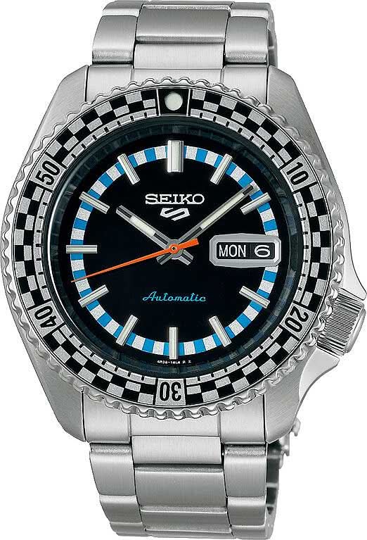 Montre bracelet pour homme Seiko : acier inoxydable, cadran bleu foncé, lunette texturée, date LUN.