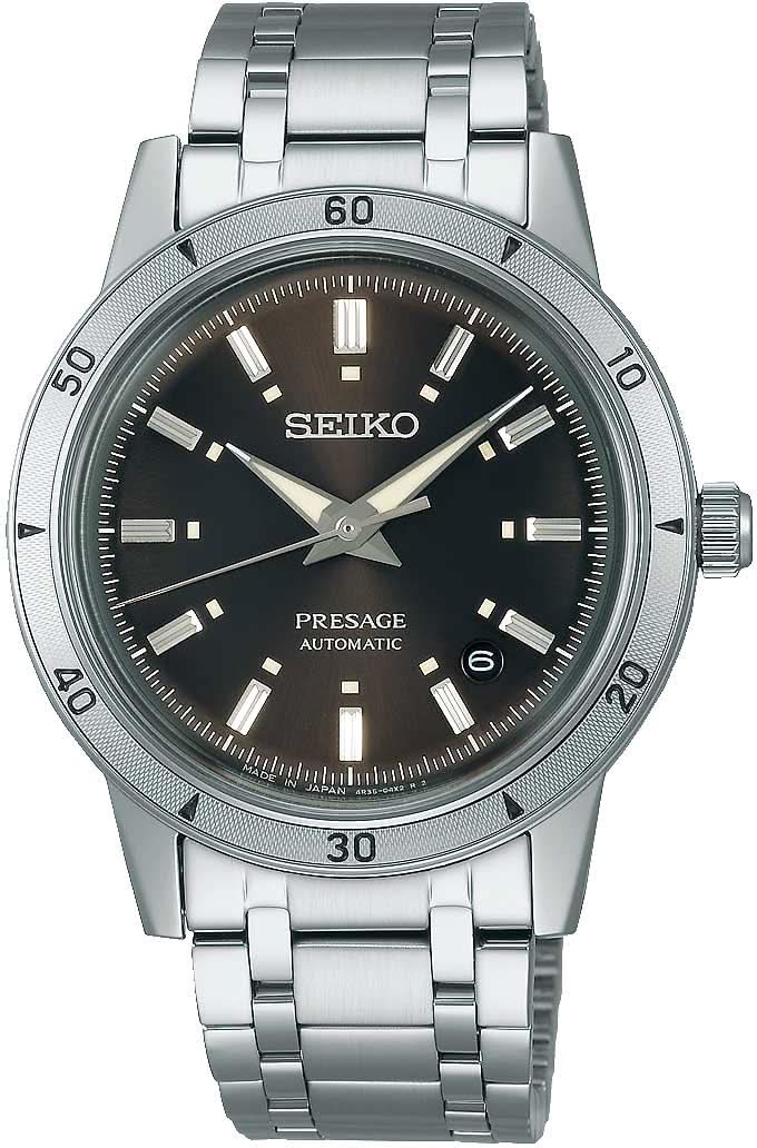 Seiko Herrenuhr mit schwarzem Zifferblatt und silbernem Edelstahlarmband
