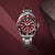 Seiko 5 Sports Herrenuhr mit rotem Zifferblatt, Diver 200 m, Edelstahlarmband