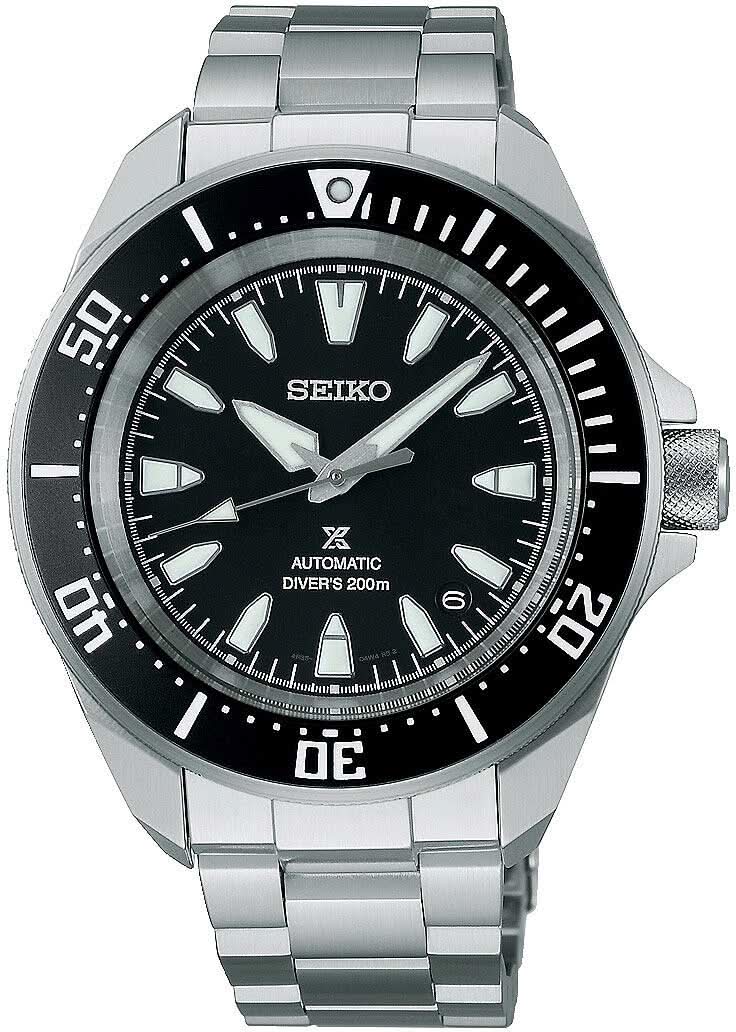 Montre SEIKO pour homme avec bracelet en acier inoxydable, cadran noir et lunette de plongée