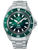 Montre homme avec cadran vert et bracelet en acier argenté, lunette rotative
