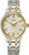 Montre pour femme avec bracelet bicolore en métal, lunette dorée et cadran argenté à motifs