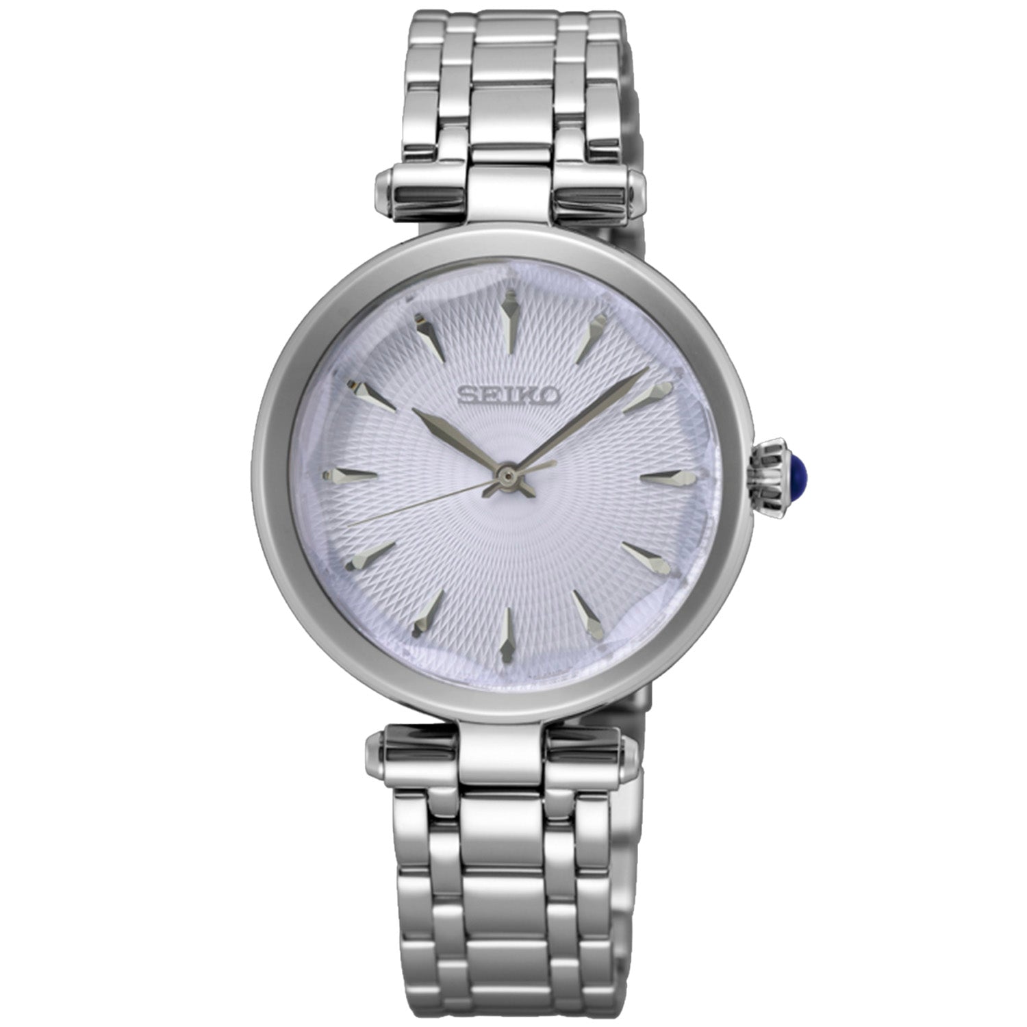 Damenarmbanduhr SEIKO mit silberfarbenem Metallarmband und weißem Zifferblatt