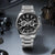 Bracelet de montre pour homme en acier inoxydable avec cadran chronographe noir et compteurs auxiliaires
