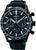 Chronographe pour homme avec cadran noir, lunette tachymètre et bracelet noir