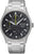 Seiko Chronographe pour homme : bracelet en acier, cadran noir, totalisateurs du chronographe.