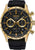 Montre chronographe avec cadran noir, boîtier doré et bracelet en silicone noir