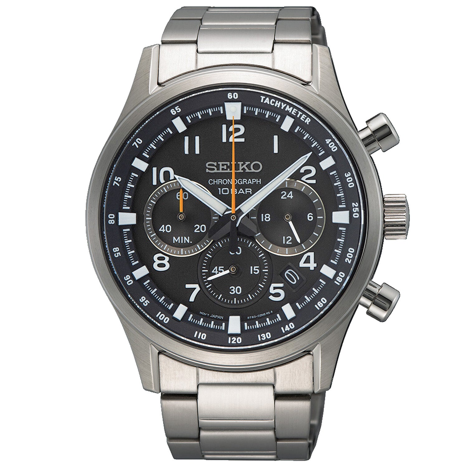 Seiko Chronographenarmbanduhr: Stahlband, schwarzes Zifferblatt, Chrono-Subdials