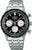 Chronographe pour homme avec bracelet en acier inoxydable argenté, cadran noir et lunette tachymétrique