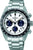 Montre homme : chronographe solaire avec bracelet en acier inoxydable, cadran sombre, tachymètre