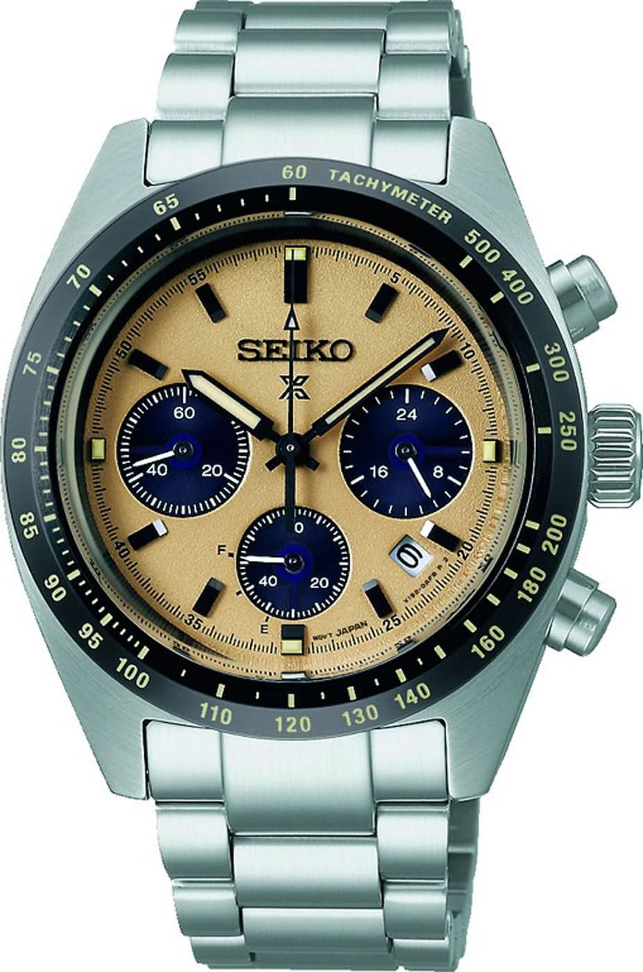 Montre homme avec cadran rond chronographe, design bleu-doré, bracelet en métal