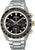 Herrenarmbanduhr: Edelstahlband, schwarzes Zifferblatt mit goldenen Chronographenzählern