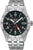 Herrenuhr: silbernes Edelstahlarmband, schwarzes Zifferblatt, GMT-Zeiger