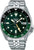 Montre pour homme avec bracelet en acier inoxydable, lunette vert noir et aiguille GMT