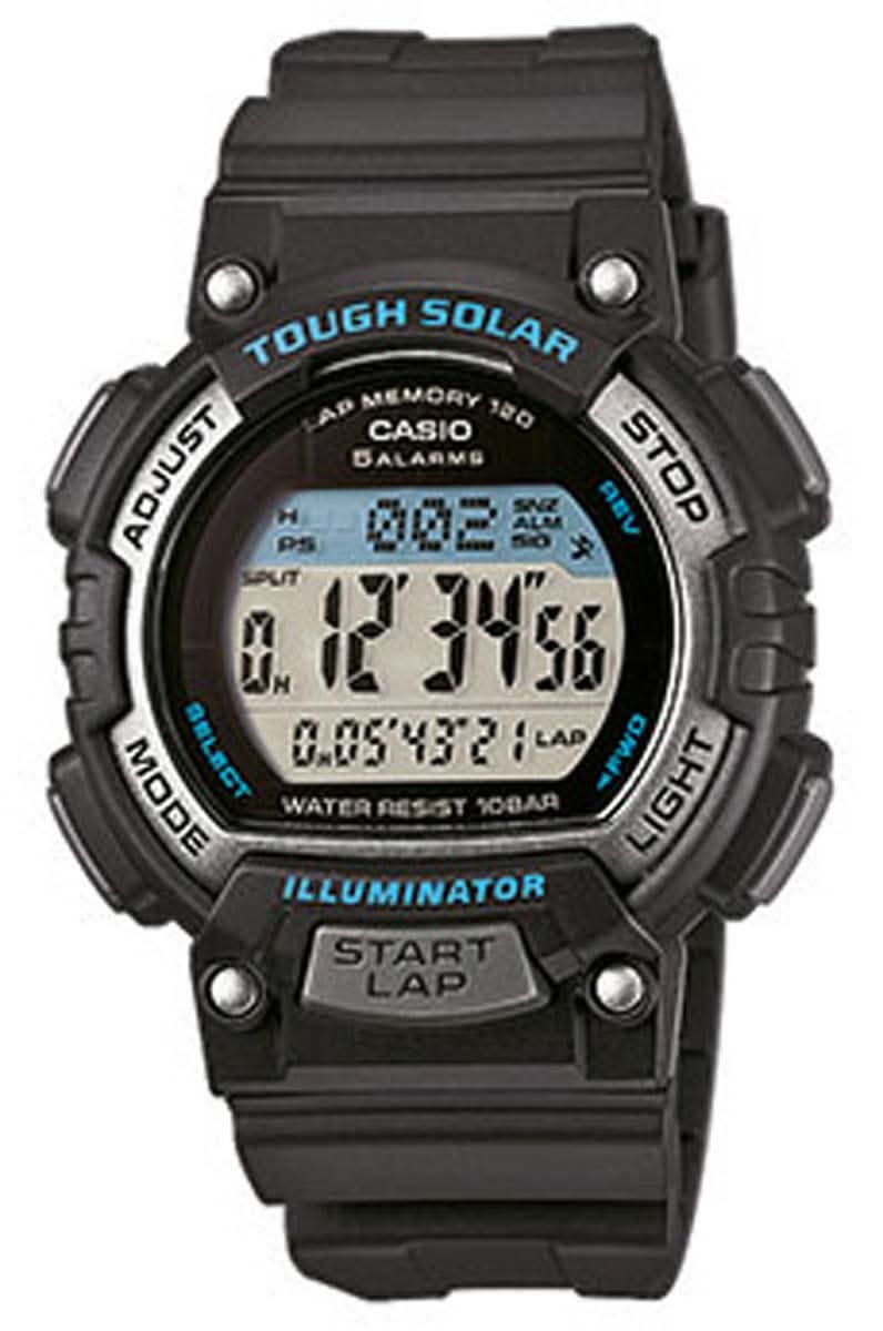 Montre noire pour femme avec cadran numérique Tough Solar, bracelet en plastique, boutons poussoirs