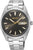 Montre pour homme : bracelet en métal argenté, cadran noir, date LUN 6