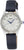 Montre pour femme avec bracelet en cuir bleu, boîtier argenté, cadran blanc et lunette sertie de pierres