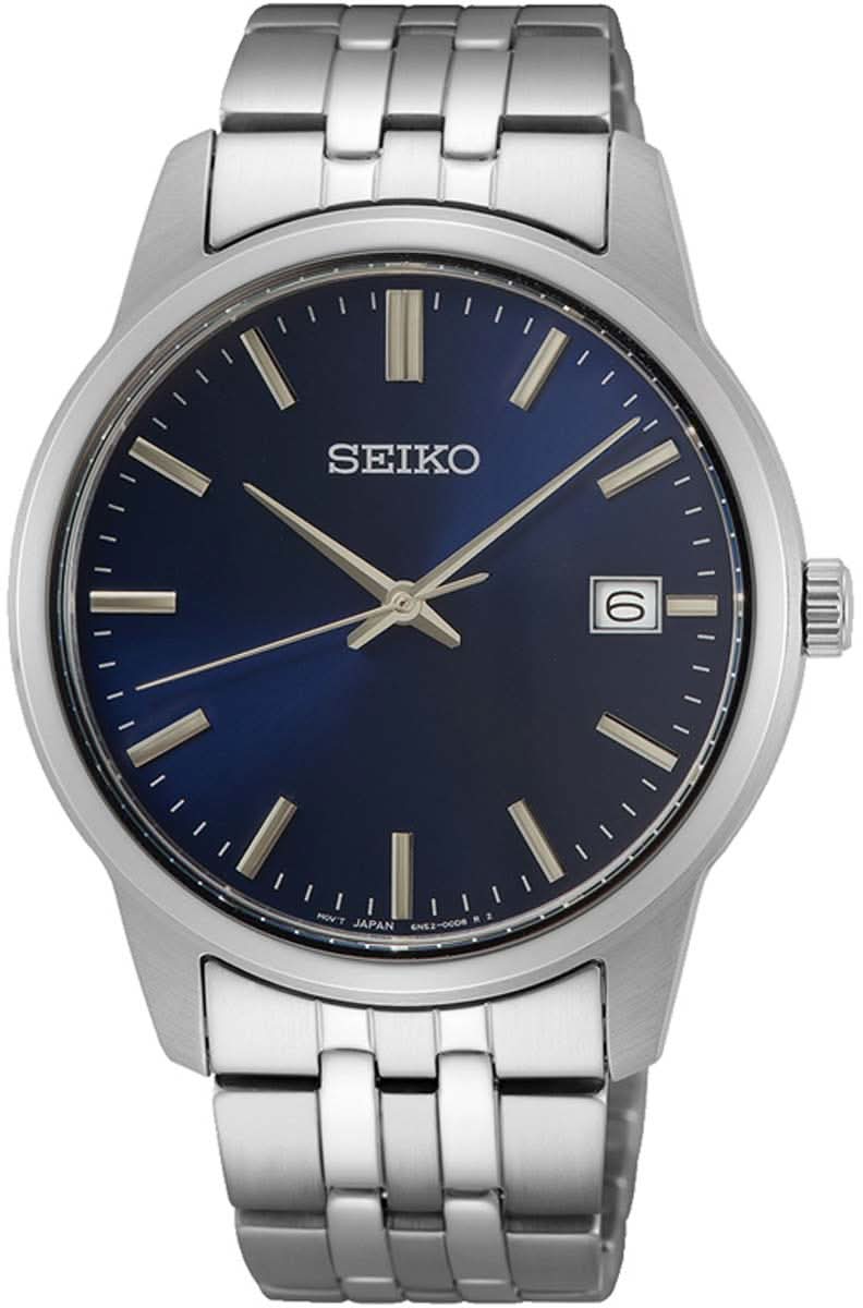 Bracelet de montre pour homme avec cadran bleu, bracelet en acier inoxydable et jeu d'aiguilles fin