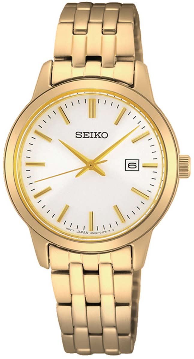 Montre Seiko pour homme avec bracelet rond en acier inoxydable doré et guichet date