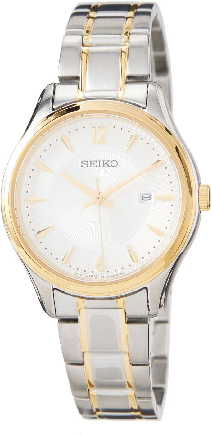 Montre Seiko pour femme avec bracelet en acier inoxydable argenté et doré et cadran blanc