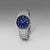 Bracelet de montre pour homme avec cadran bleu, bracelet en métal argenté et lunette ronde