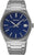 Bracelet de montre pour homme avec cadran bleu, bracelet en métal argenté et guichet de date à 6 heures