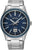 Herrenuhr mit silbernem Edelstahlband, blauem Zifferblatt und Datumsanzeige