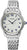 Montre femme argentée avec bracelet en métal, cadran blanc et chiffres bleus, Seiko