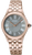 Montre pour femme avec bracelet en métal couleur or rose et boîtier rond, cadran bleu avec chiffres romains.