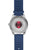 Hybrid-Smartwatch mit blauem Silikonarmband, rundes Display mit roten Sensoren