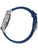 Hybrid-Smartwatch mit blauem Silikonarmband und silbernem Gehäuse, seitliche Ansicht