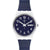 Leichte Armbanduhr mit rundem dunkelblauem Zifferblatt, Datumsanzeige und blauem Textilband