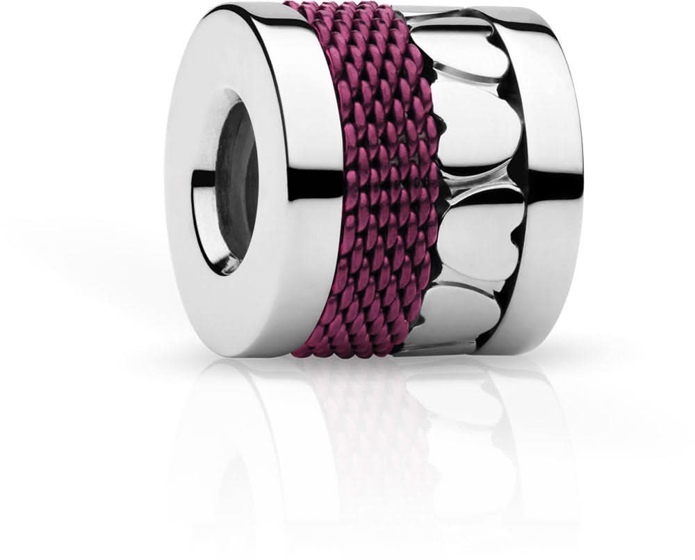 Charm en acier inoxydable avec anneau cylindrique et cordon tressé violet