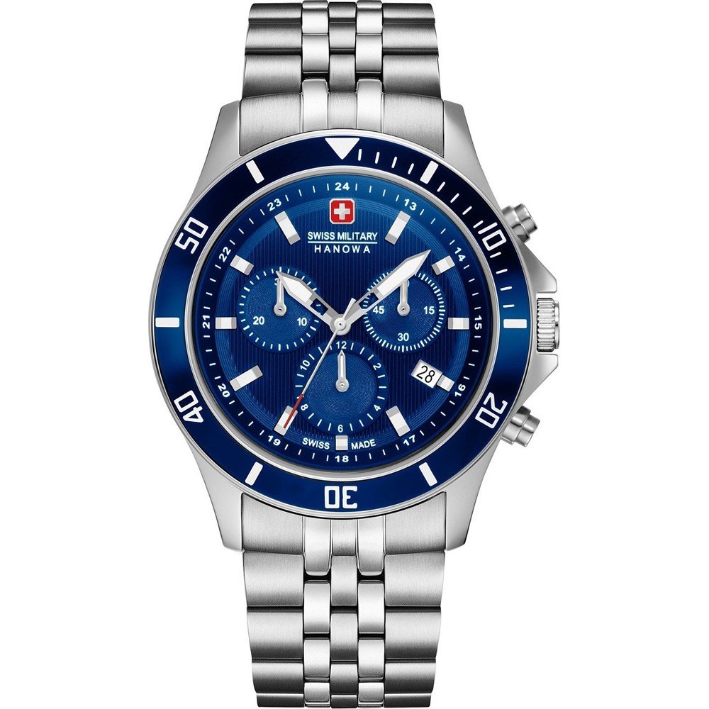 Herren-Chronograph mit blauem Zifferblatt, Datum bei 3 Uhr und Edelstahlarmband