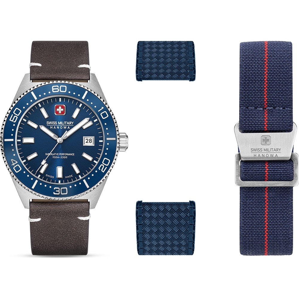 Herrenarmbanduhr mit blauem Zifferblatt und Wechselarmband-Set mit mehreren Armbändern