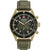 Herrenarmbanduhr Swiss Military Hanowa mit grünem Lederband, schwarzem Chrono, Goldgehäuse
