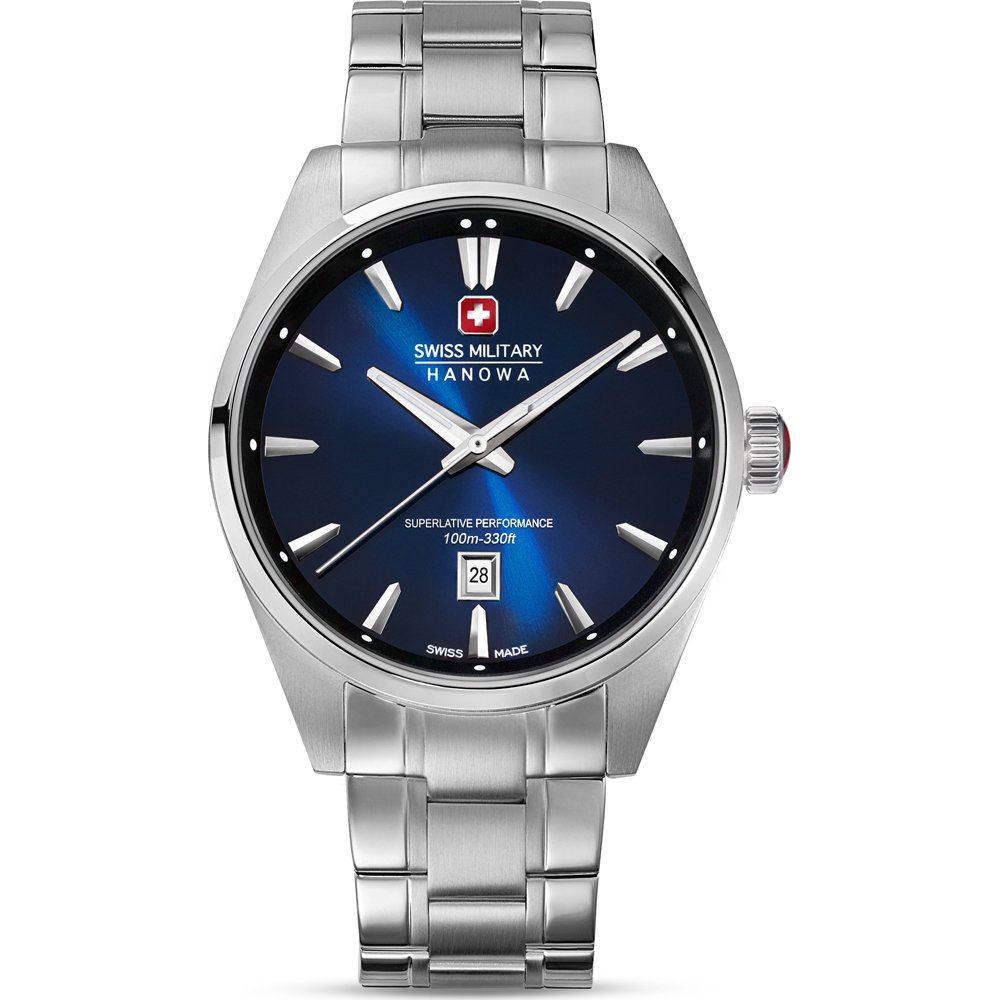 Swiss Military Hanowa Herrenuhr mit blauem Zifferblatt und Edelstahlarmband