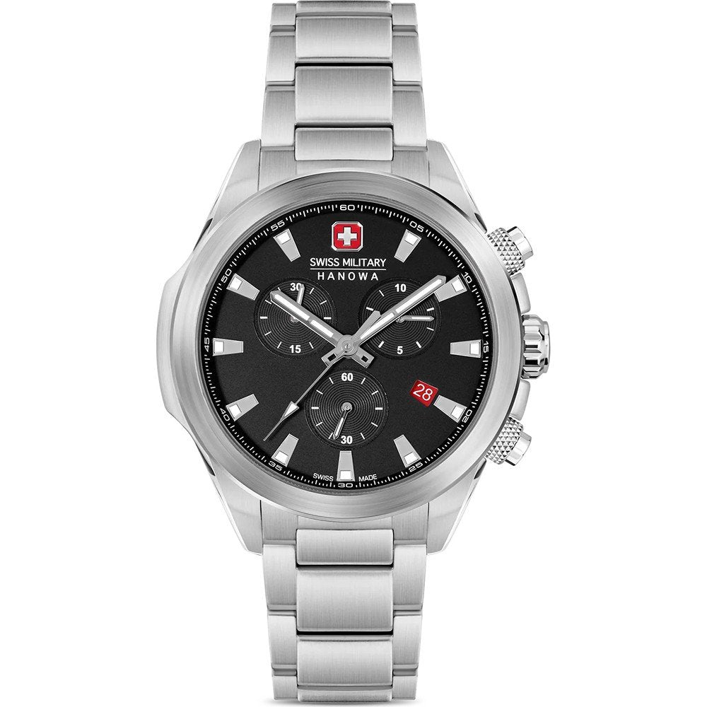 Herrenarmbanduhr Swiss Military Hanowa: schwarzes Zifferblatt, Chrono-Subdials, Edelstahlband