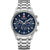 Herrenarmbanduhr mit blauem Zifferblatt, Chronographen-Design und Edelstahlarmband