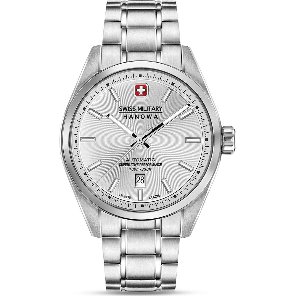Herrenuhr Swiss Military Hanowa mit silbernem Zifferblatt und Edelstahlarmband, Datumsanzeige
