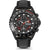 Herren-Chronograph: schwarzes Lederarmband, schwarzes Zifferblatt mit Tachymeter
