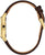 Montre Seiko pour femme avec bracelet en cuir marron et lunette dorée, vue de côté