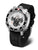 Montre pour homme avec bracelet en silicone noir, boîtier argenté et lunette noire, chronographe