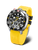 Herrklocka med svart urtavla och gult silikonarmband, kronograf-look