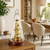 Table de chevet sur socle en bois : cloche en verre transparente, mouvement doré, chiffres romains