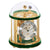 Horloge de table mécanique avec cloche en verre, boîtier doré, socle vert et cadran romain