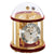 Horloge de table avec boîtier métallique doré et cadran rond sous cloche en verre
