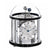 Horloge de table avec cloche en verre et mouvement argenté, socle noir